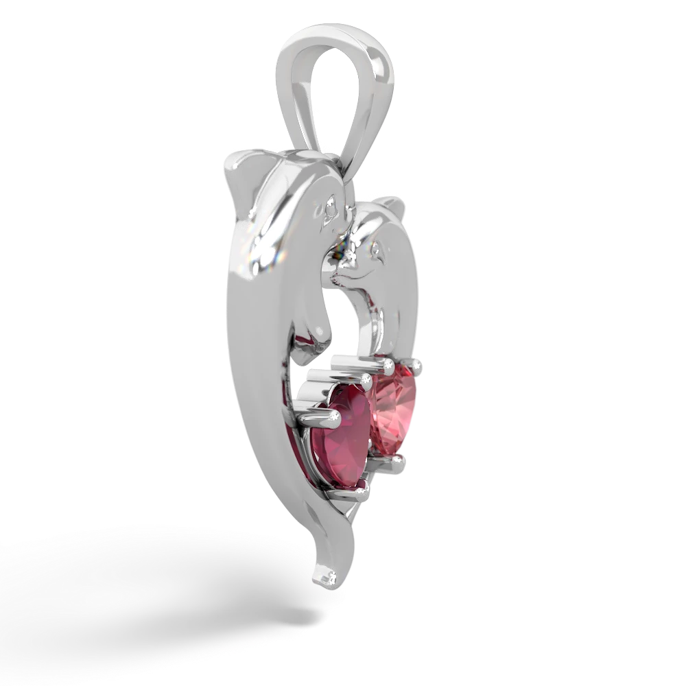 Ruby Dolphin Heart 14K White Gold pendant P5820