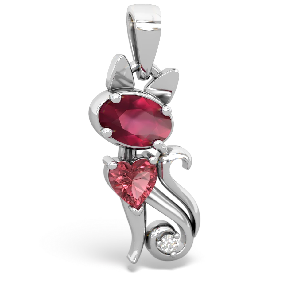 Ruby Kitten 14K White Gold pendant P5780