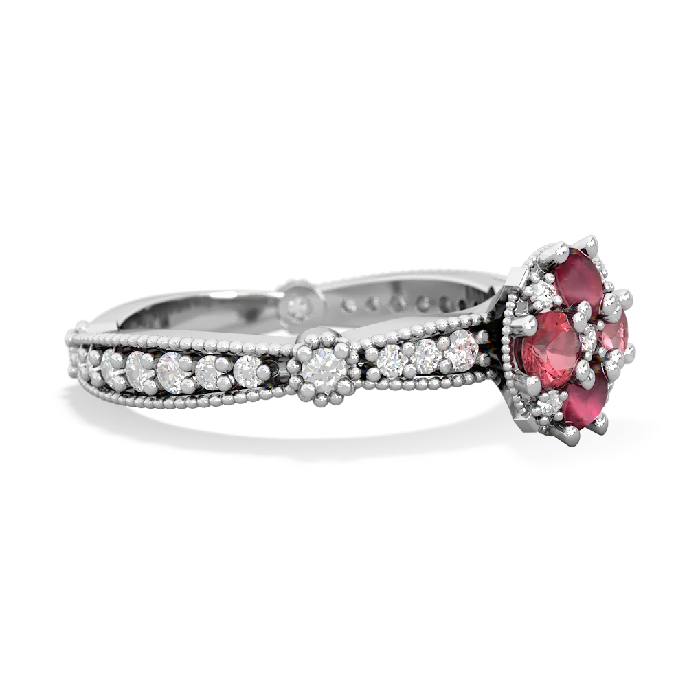 Ruby Sparkling Tiara Cluster 14K White Gold ring R26293RD