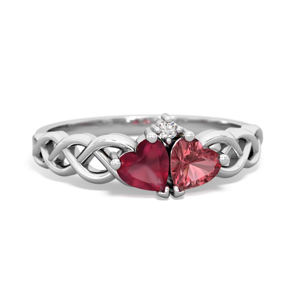 Ruby Heart To Heart Braid 14K White Gold ring R5870