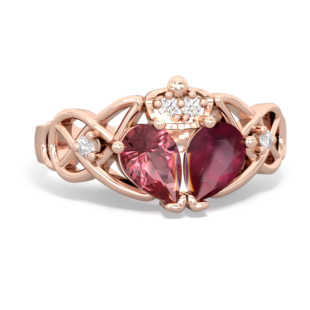 Ruby 'One Heart' Celtic Knot Claddagh 14K Rose Gold ring R5322