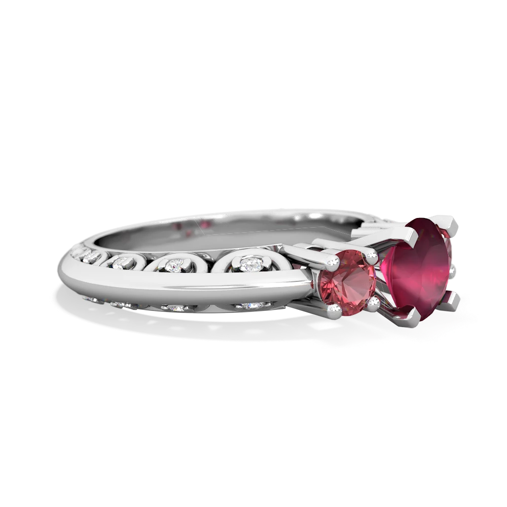 Ruby Art Deco Eternal Embrace Engagement 14K White Gold ring C2003