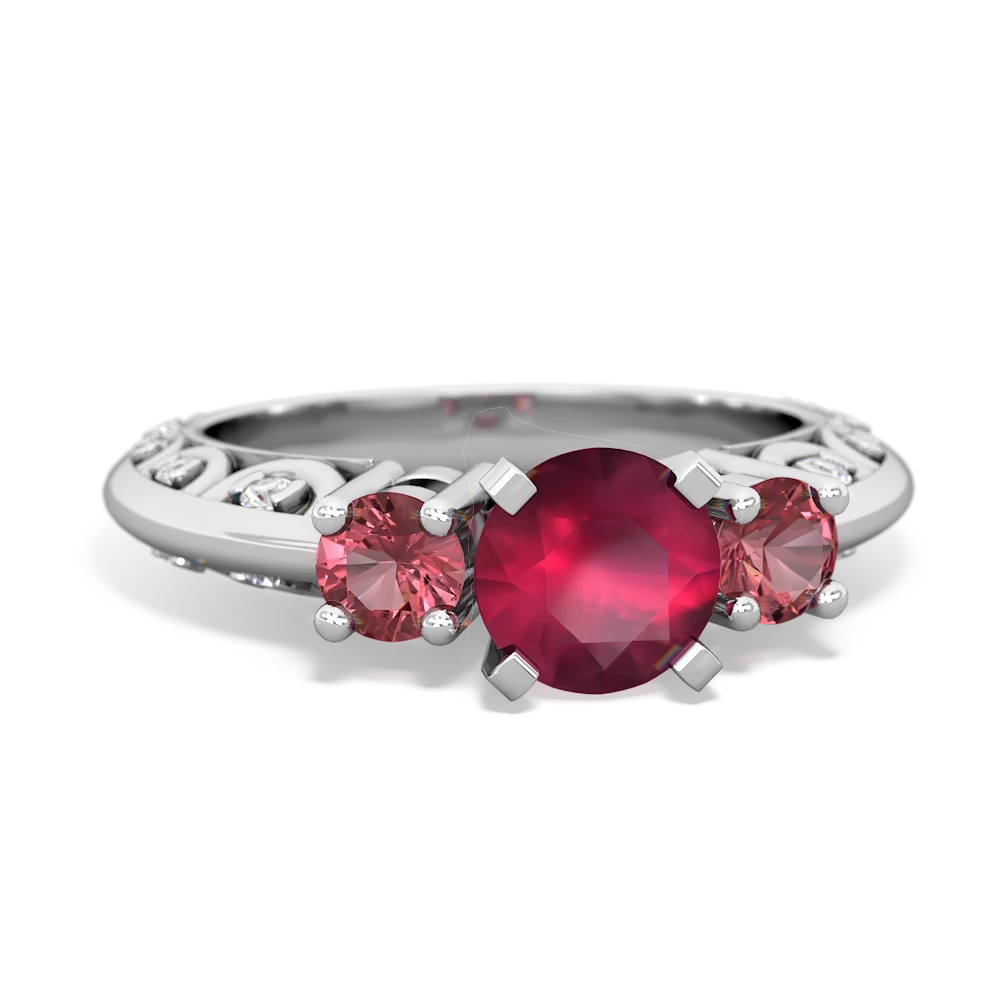 Ruby Art Deco Eternal Embrace Engagement 14K White Gold ring C2003