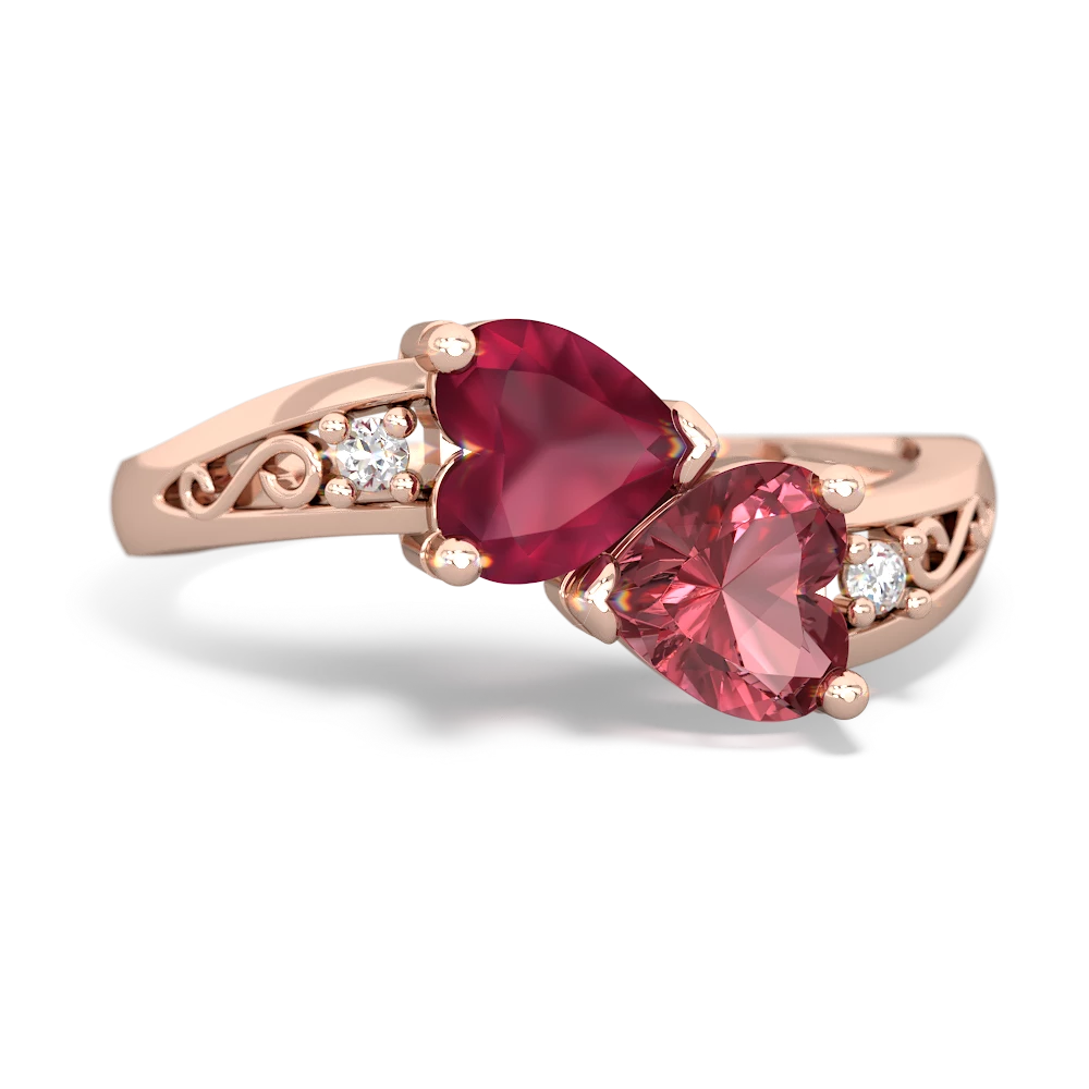 Ruby Snuggling Hearts 14K Rose Gold ring R2178