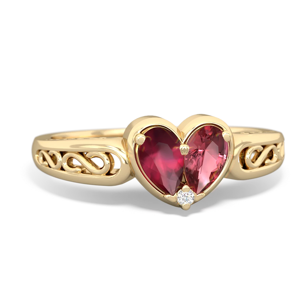 Ruby Filligree 'One Heart' 14K Yellow Gold ring R5070