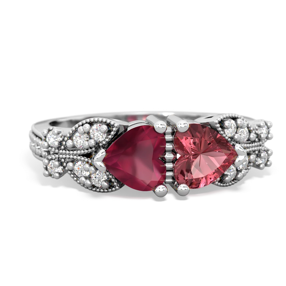 Ruby Diamond Butterflies 14K White Gold ring R5601