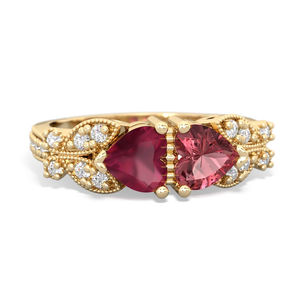 Ruby Diamond Butterflies 14K Yellow Gold ring R5601