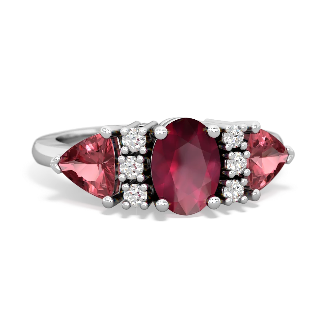Ruby Antique Style Three Stone 14K White Gold ring R2186