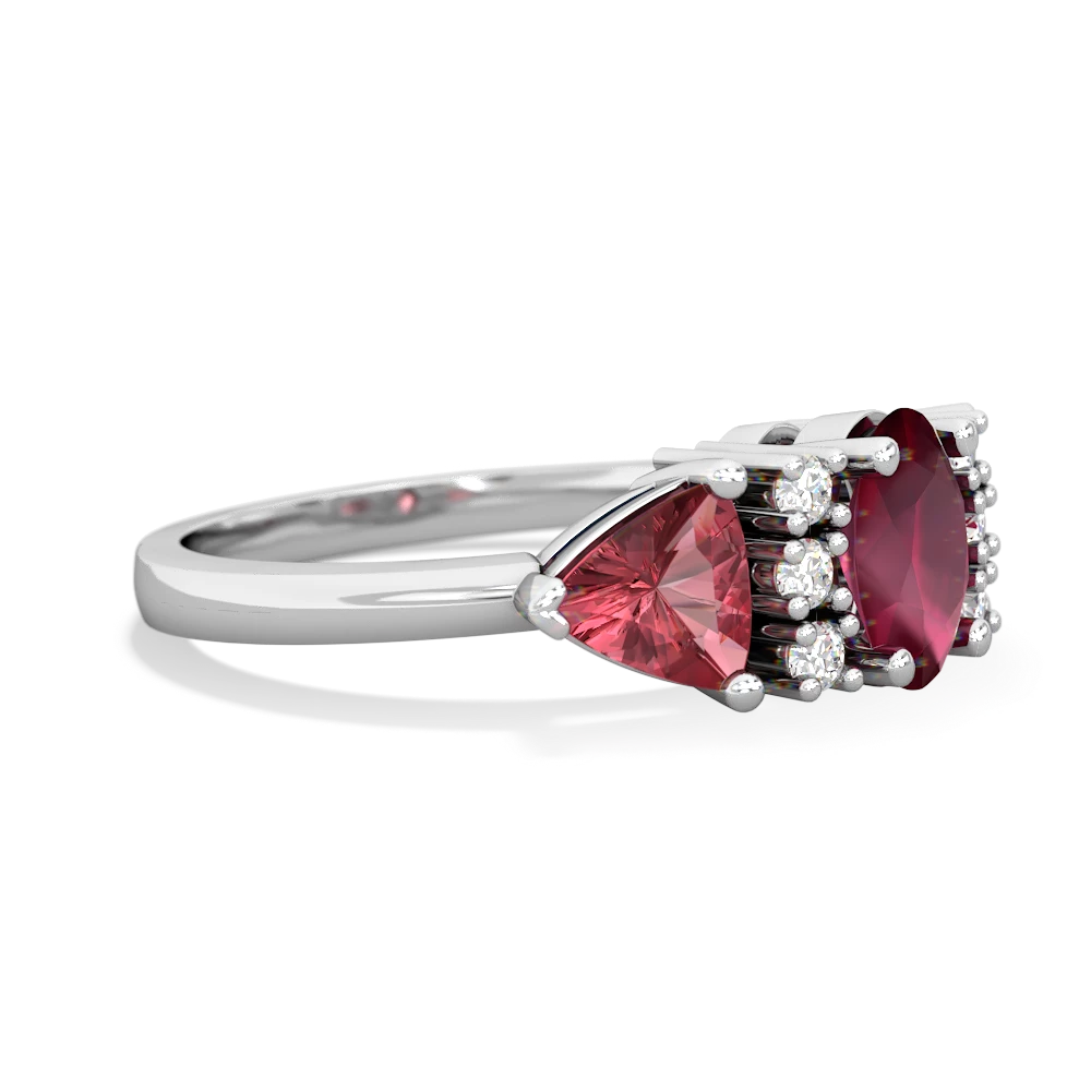 Ruby Antique Style Three Stone 14K White Gold ring R2186