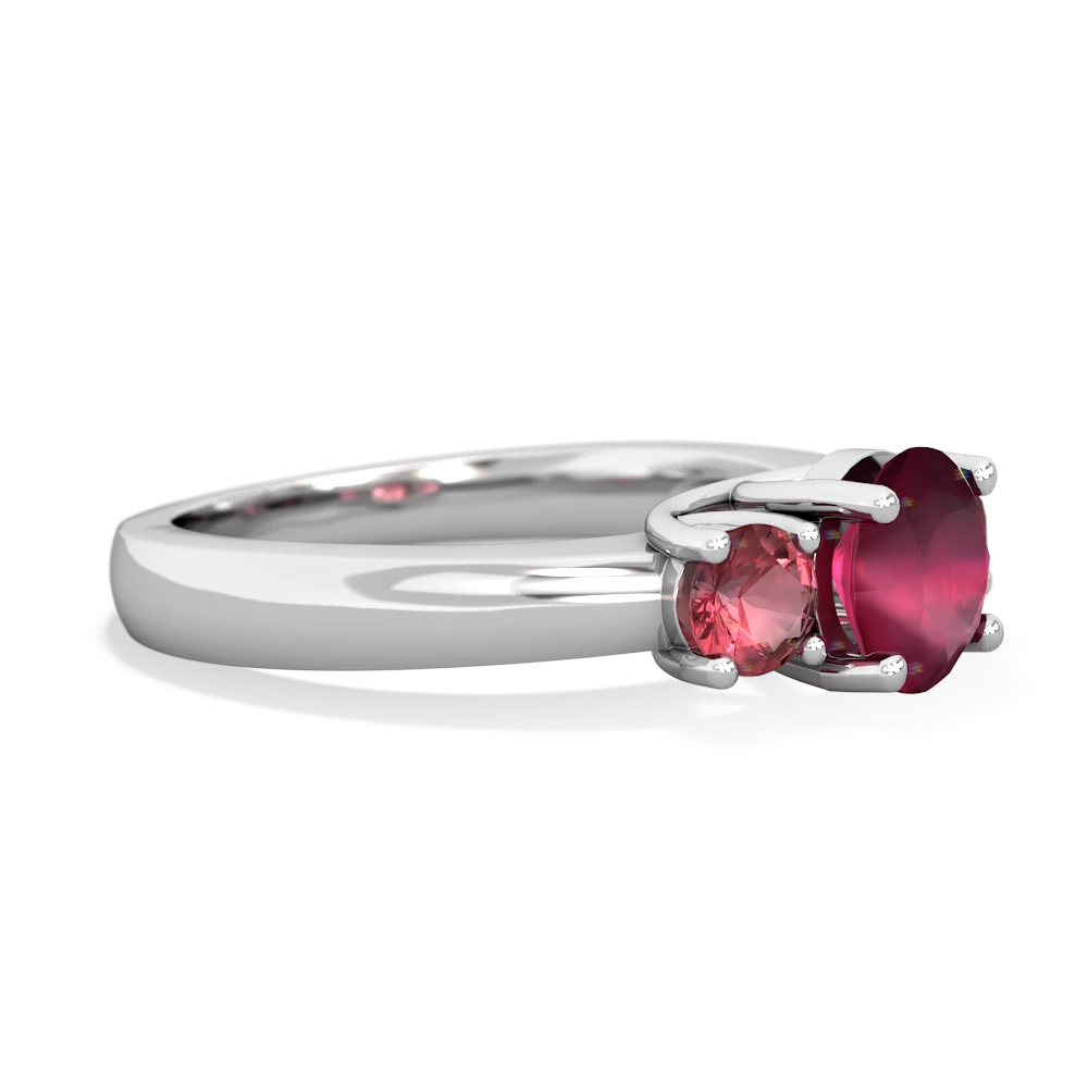 Ruby Three Stone Round Trellis 14K White Gold ring R4018