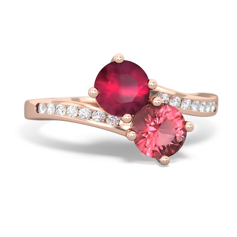 Ruby Channel Set Two Stone 14K Rose Gold ring R5303