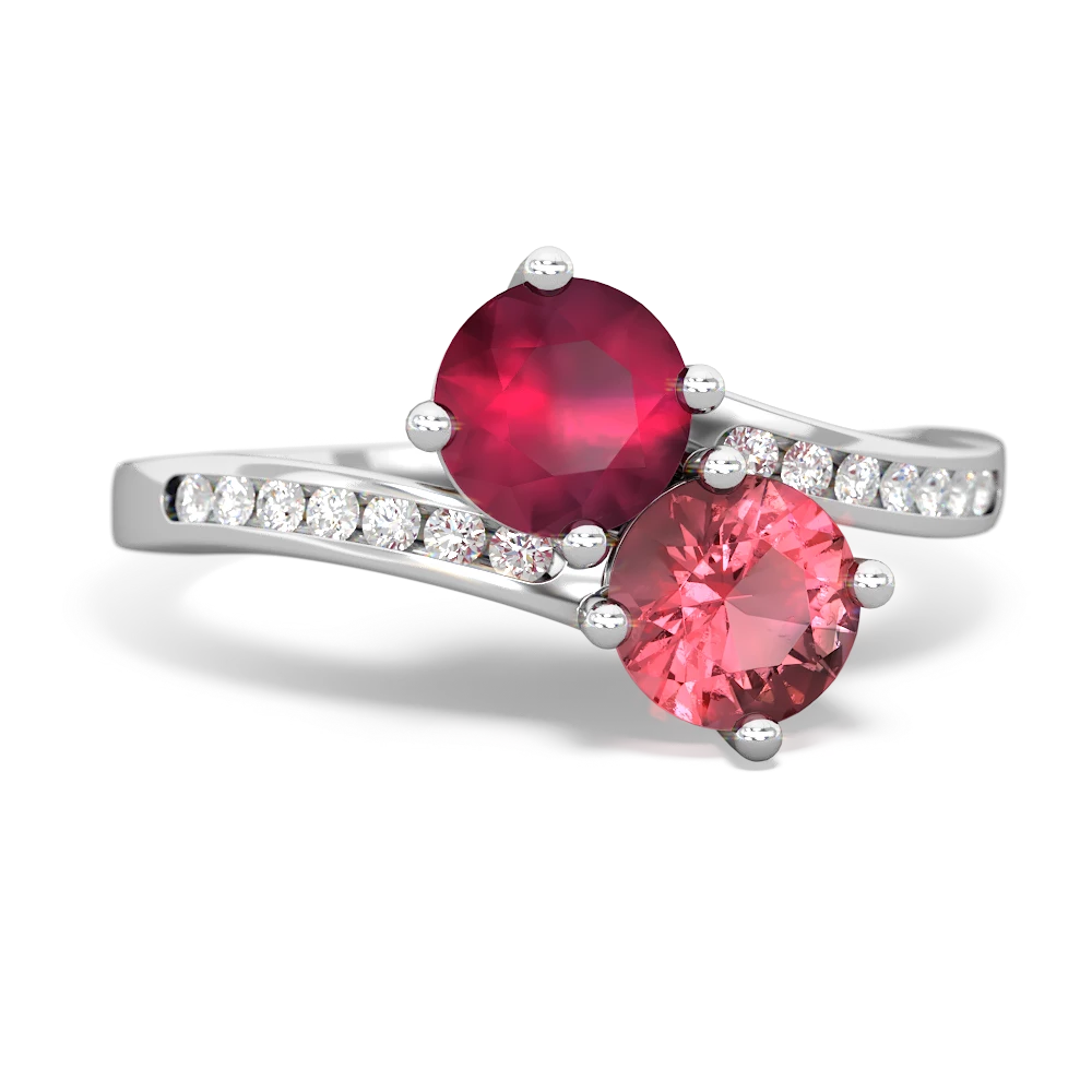 Ruby Channel Set Two Stone 14K White Gold ring R5303