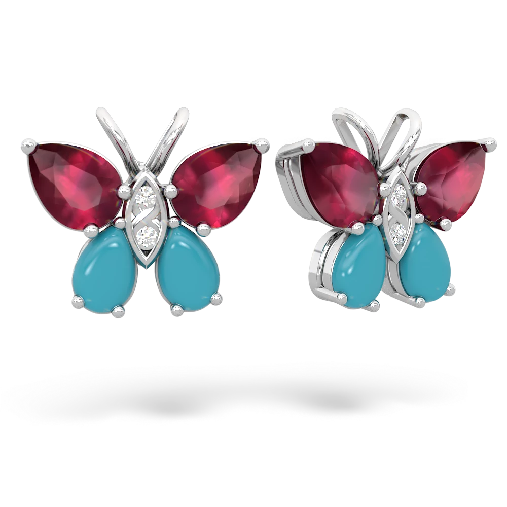 Ruby Butterfly 14K White Gold earrings E2215