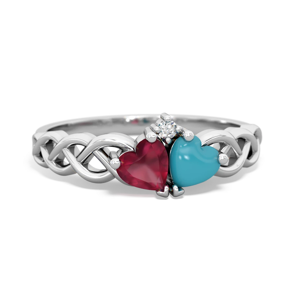 Ruby Heart To Heart Braid 14K White Gold ring R5870