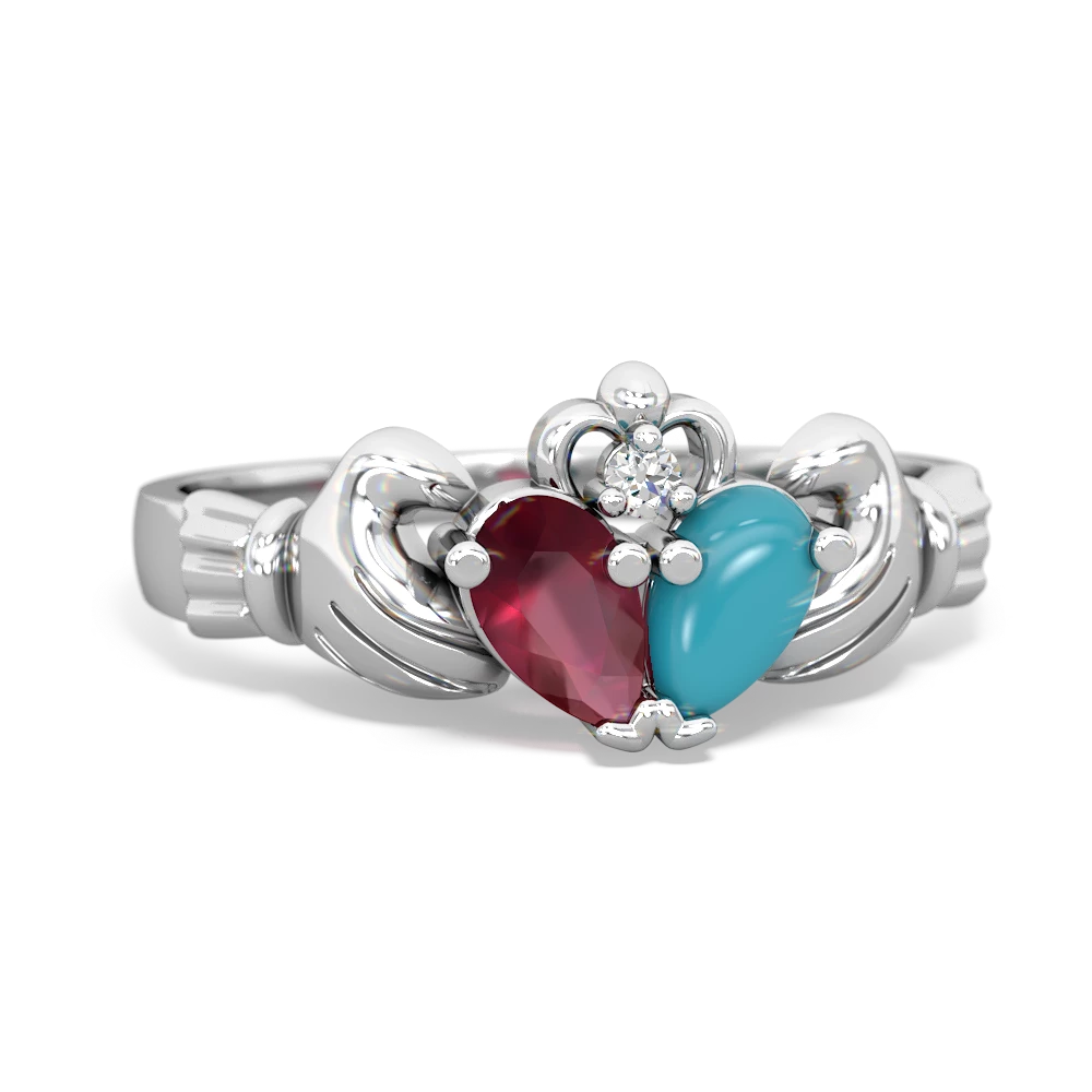 Ruby 'Our Heart' Claddagh 14K White Gold ring R2388