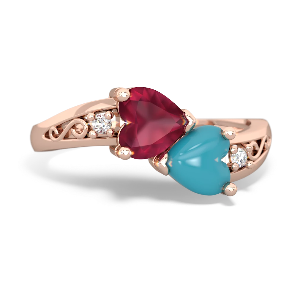 Ruby Snuggling Hearts 14K Rose Gold ring R2178