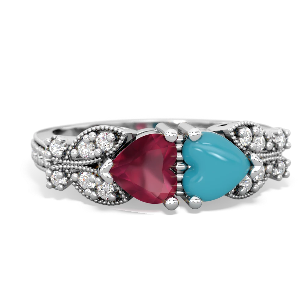 Ruby Diamond Butterflies 14K White Gold ring R5601