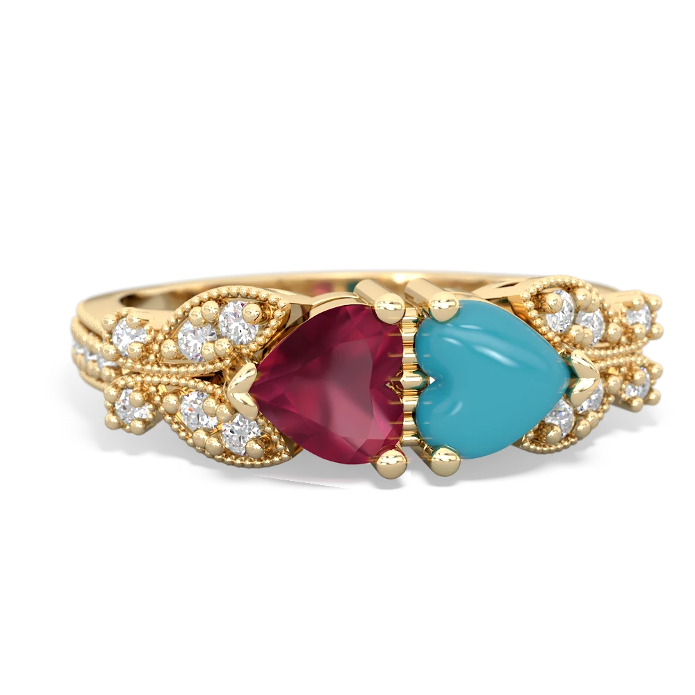 Ruby Diamond Butterflies 14K Yellow Gold ring R5601