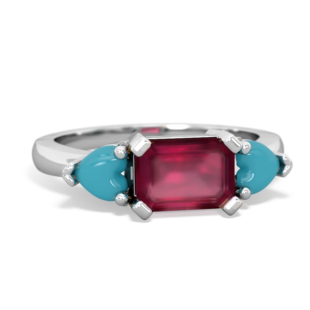 Ruby Three Stone 14K White Gold ring R5235