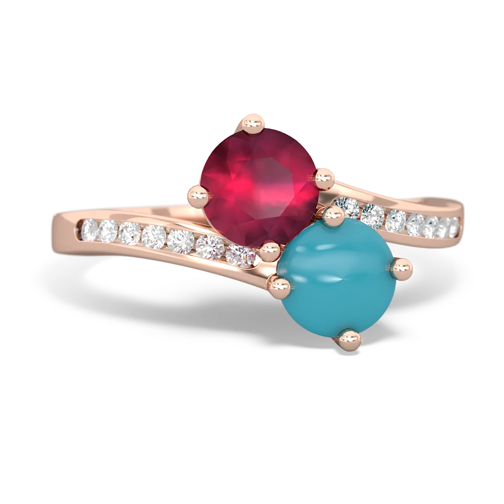 Ruby Channel Set Two Stone 14K Rose Gold ring R5303