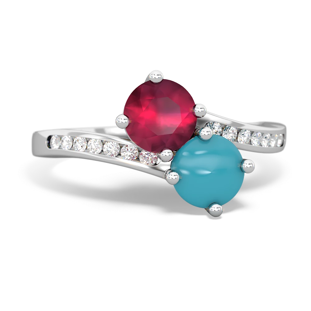 Ruby Channel Set Two Stone 14K White Gold ring R5303