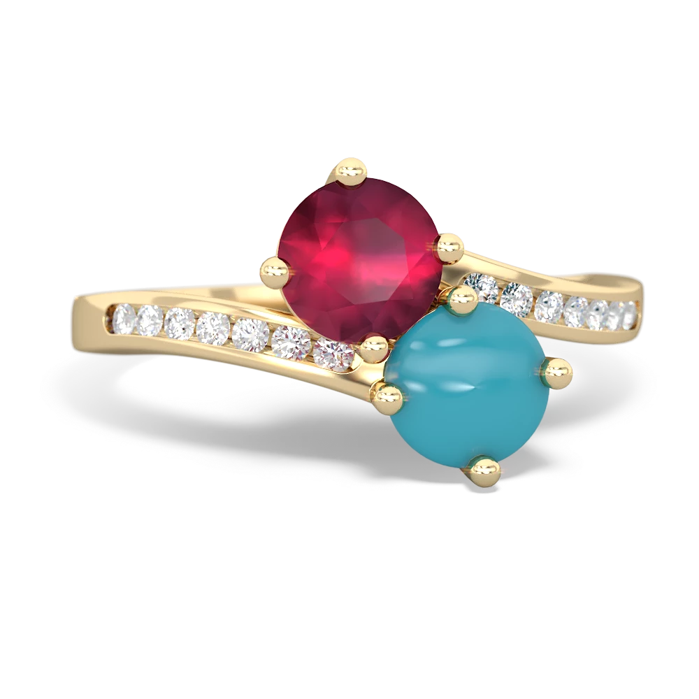 Ruby Channel Set Two Stone 14K Yellow Gold ring R5303