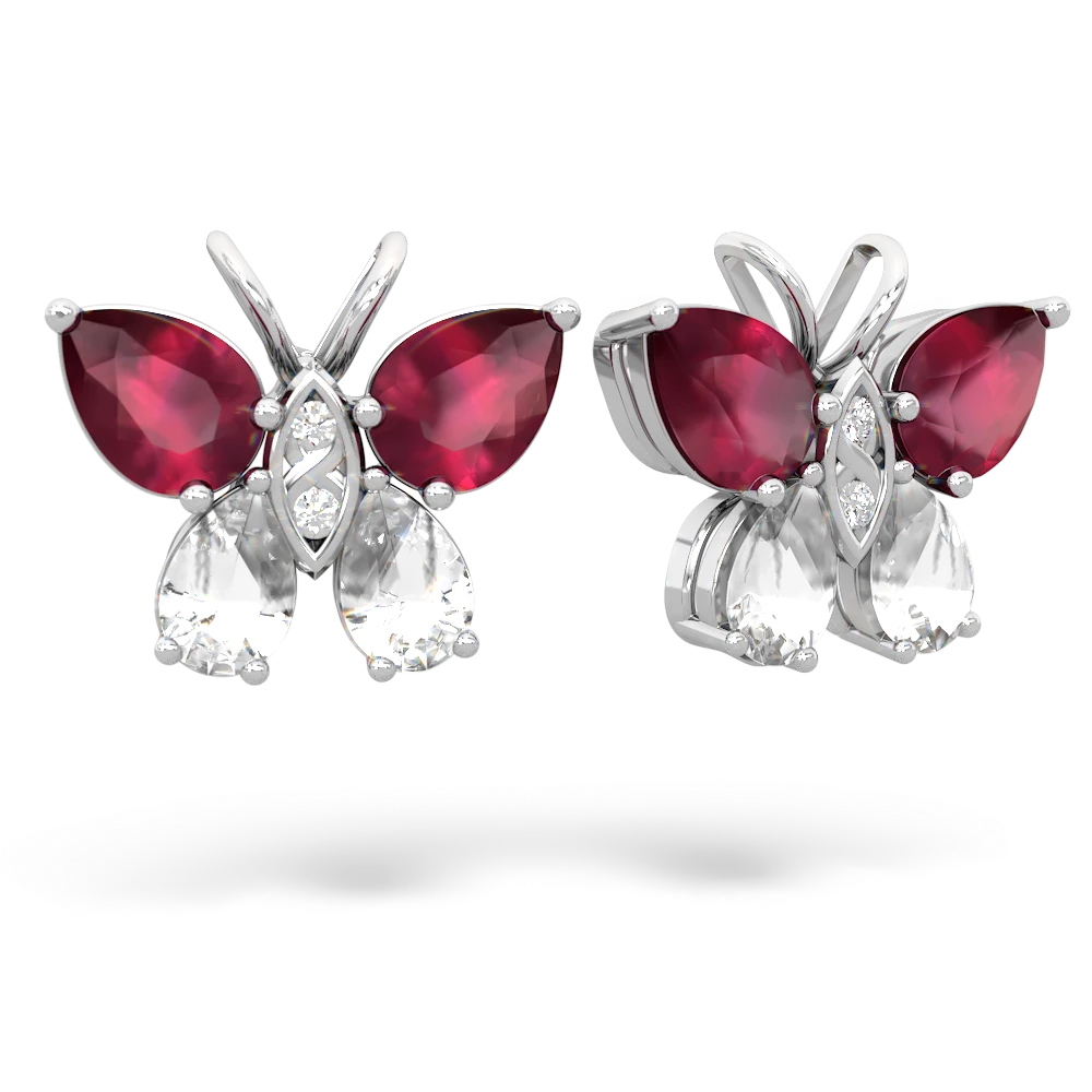 Ruby Butterfly 14K White Gold earrings E2215