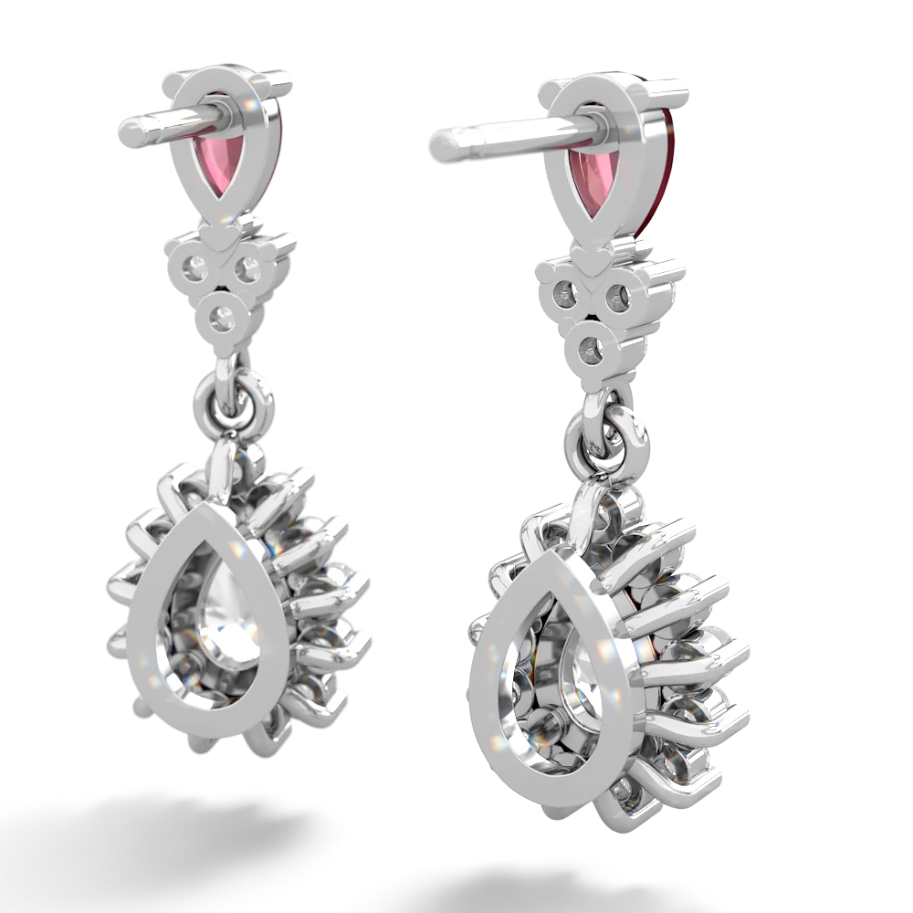 Ruby Halo Pear Dangle 14K White Gold earrings E1882