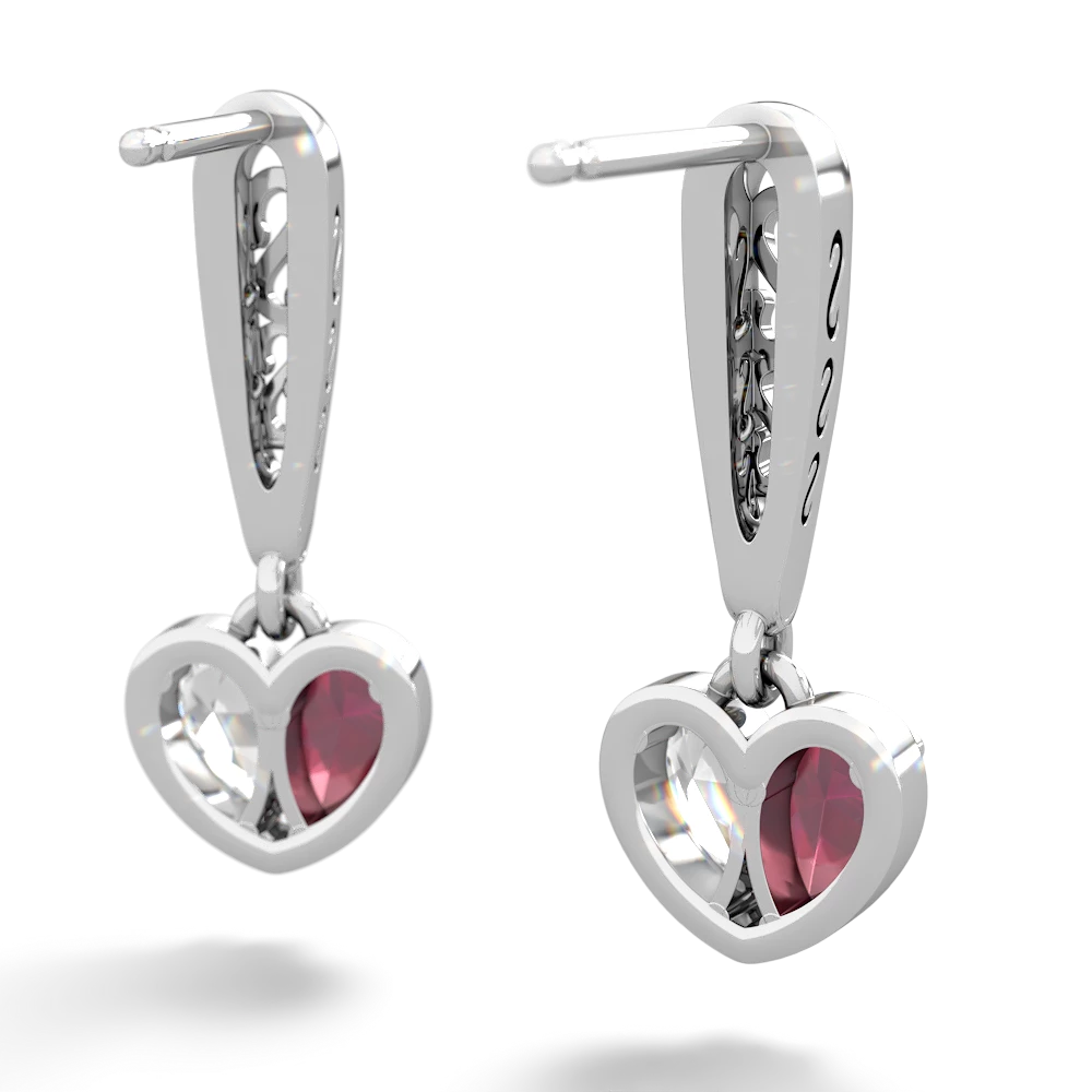 Ruby Filligree Heart 14K White Gold earrings E5070