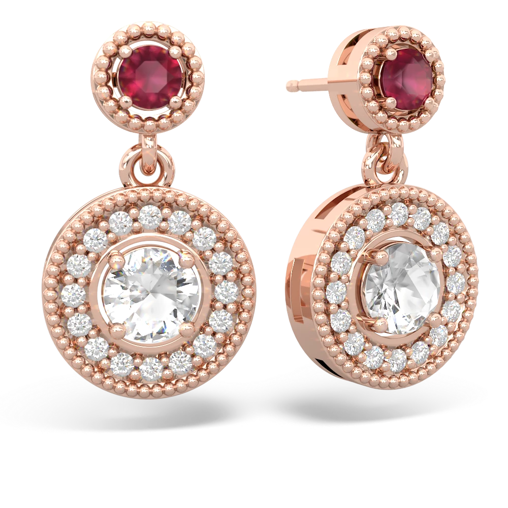 Ruby Halo Dangle 14K Rose Gold earrings E5319