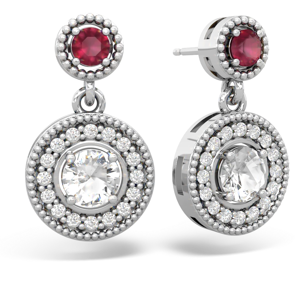 Ruby Halo Dangle 14K White Gold earrings E5319