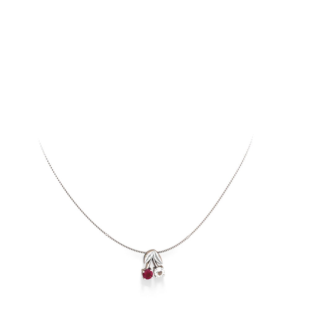 Ruby Sweet Cherries 14K White Gold pendant P7001