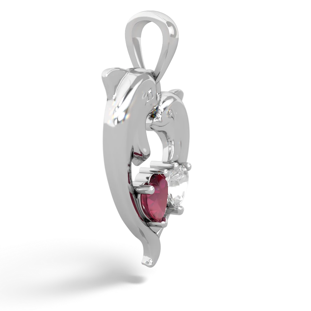 Ruby Dolphin Heart 14K White Gold pendant P5820