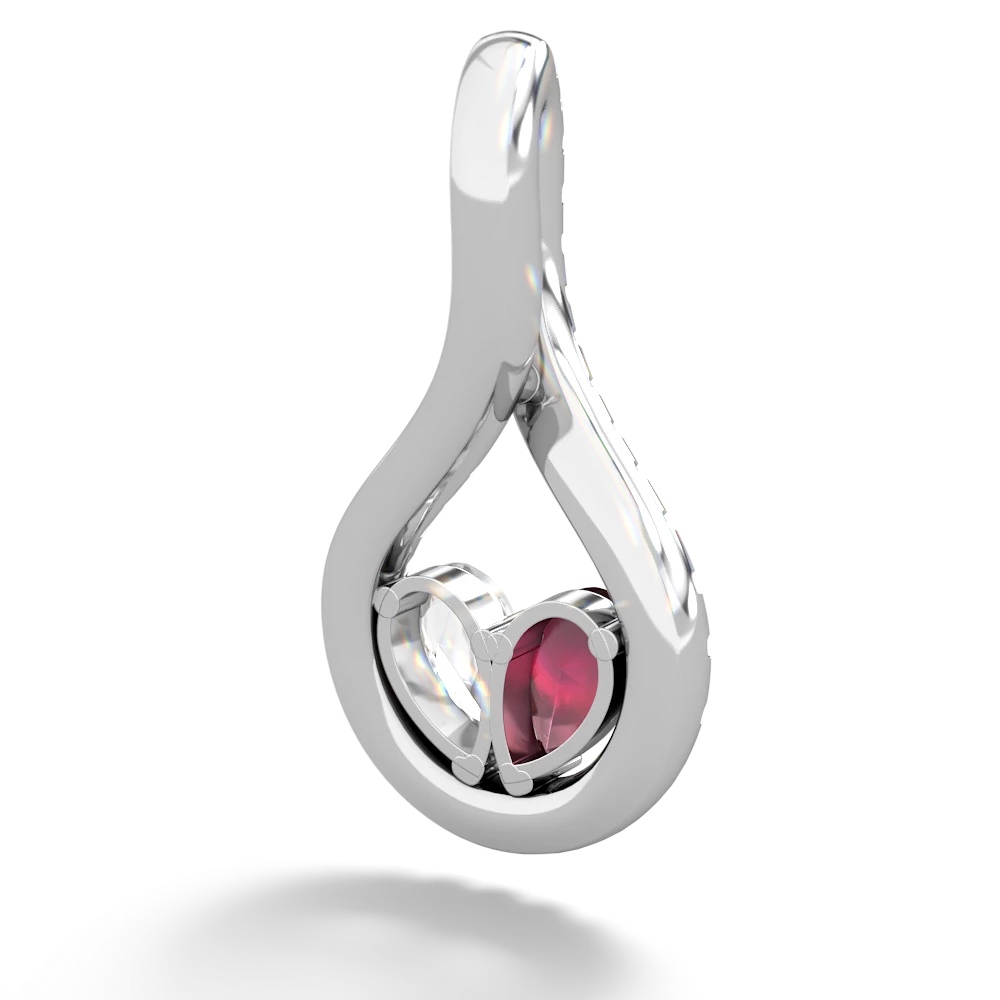 Ruby Pave Twist 'One Heart' 14K White Gold pendant P5360