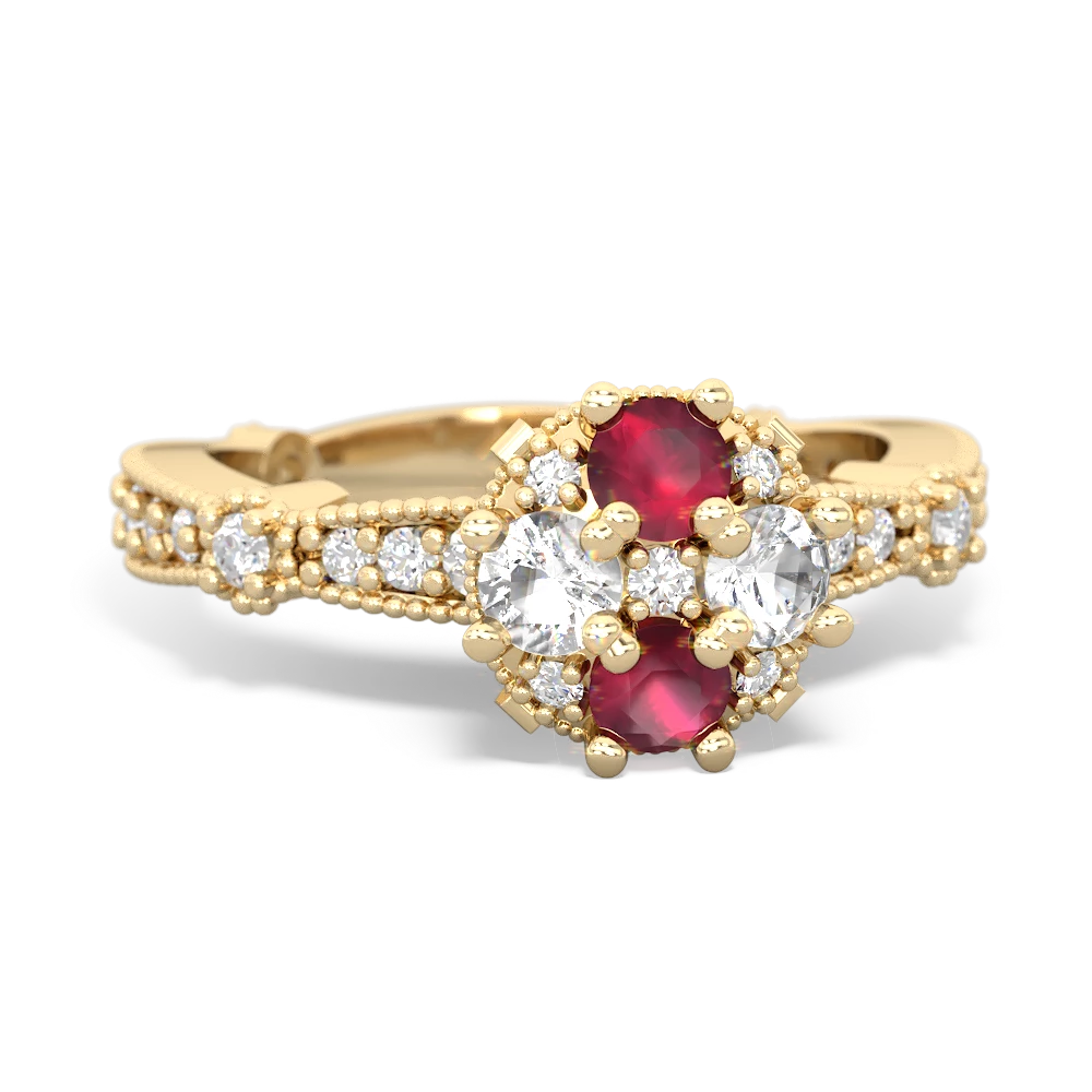 Ruby Sparkling Tiara Cluster 14K Yellow Gold ring R26293RD