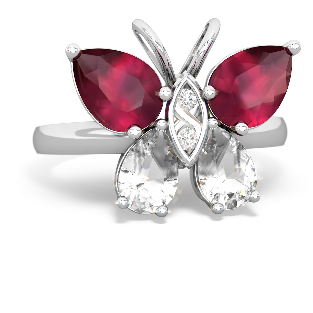 Ruby Butterfly 14K White Gold ring R2215