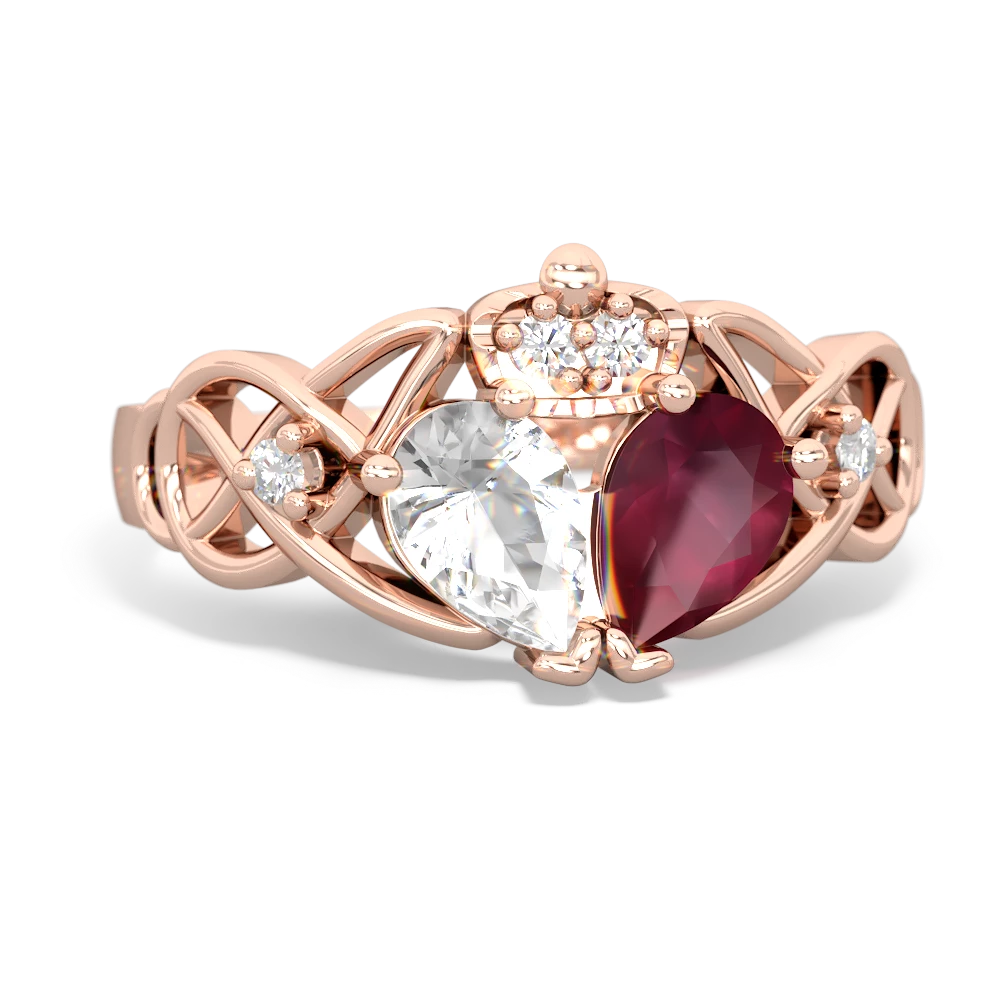 Ruby 'One Heart' Celtic Knot Claddagh 14K Rose Gold ring R5322