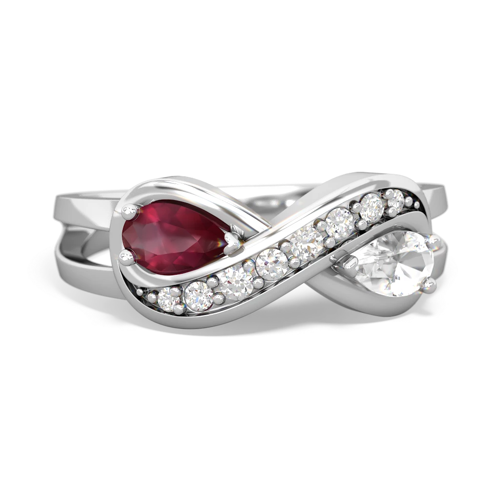 Ruby Diamond Infinity 14K White Gold ring R5390