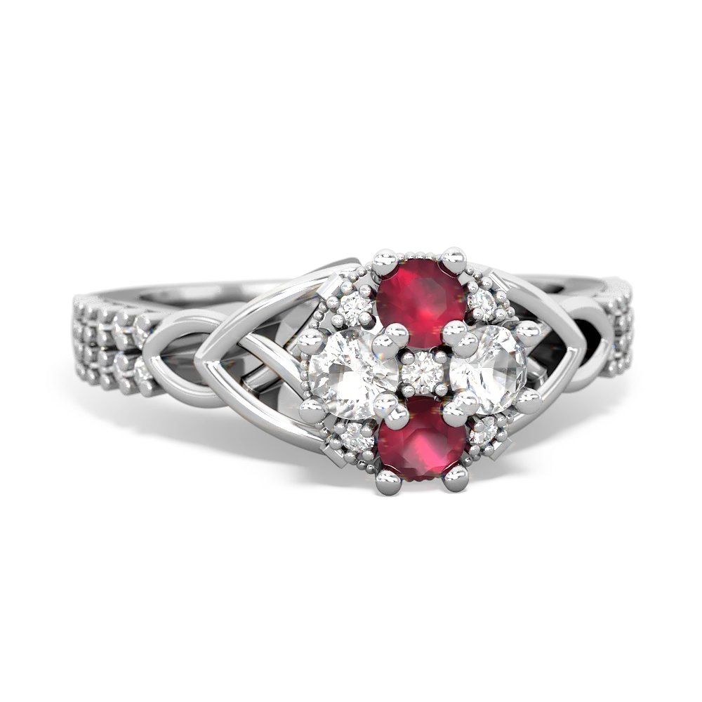 Ruby Celtic Knot Cluster Engagement 14K White Gold ring R26443RD