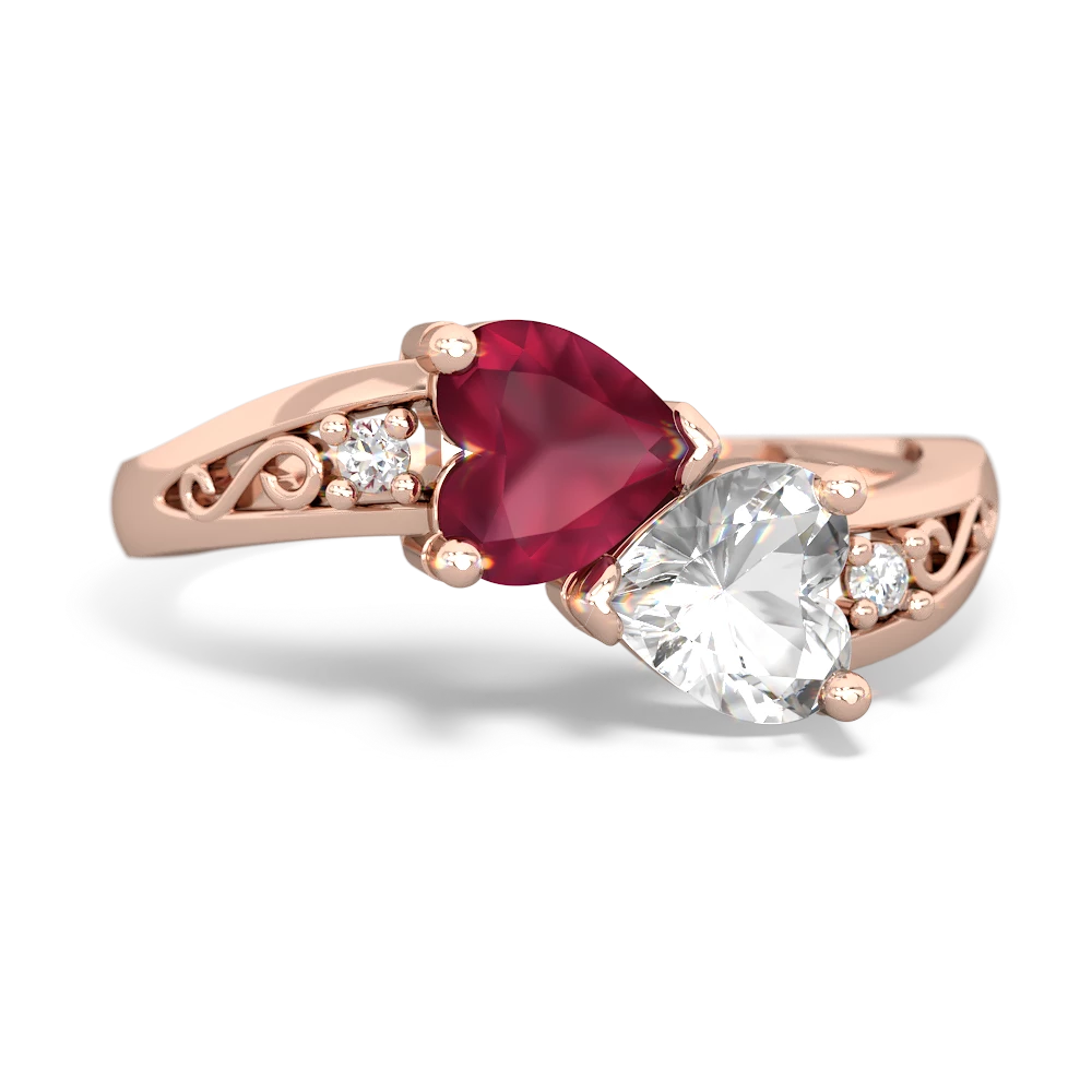 Ruby Snuggling Hearts 14K Rose Gold ring R2178