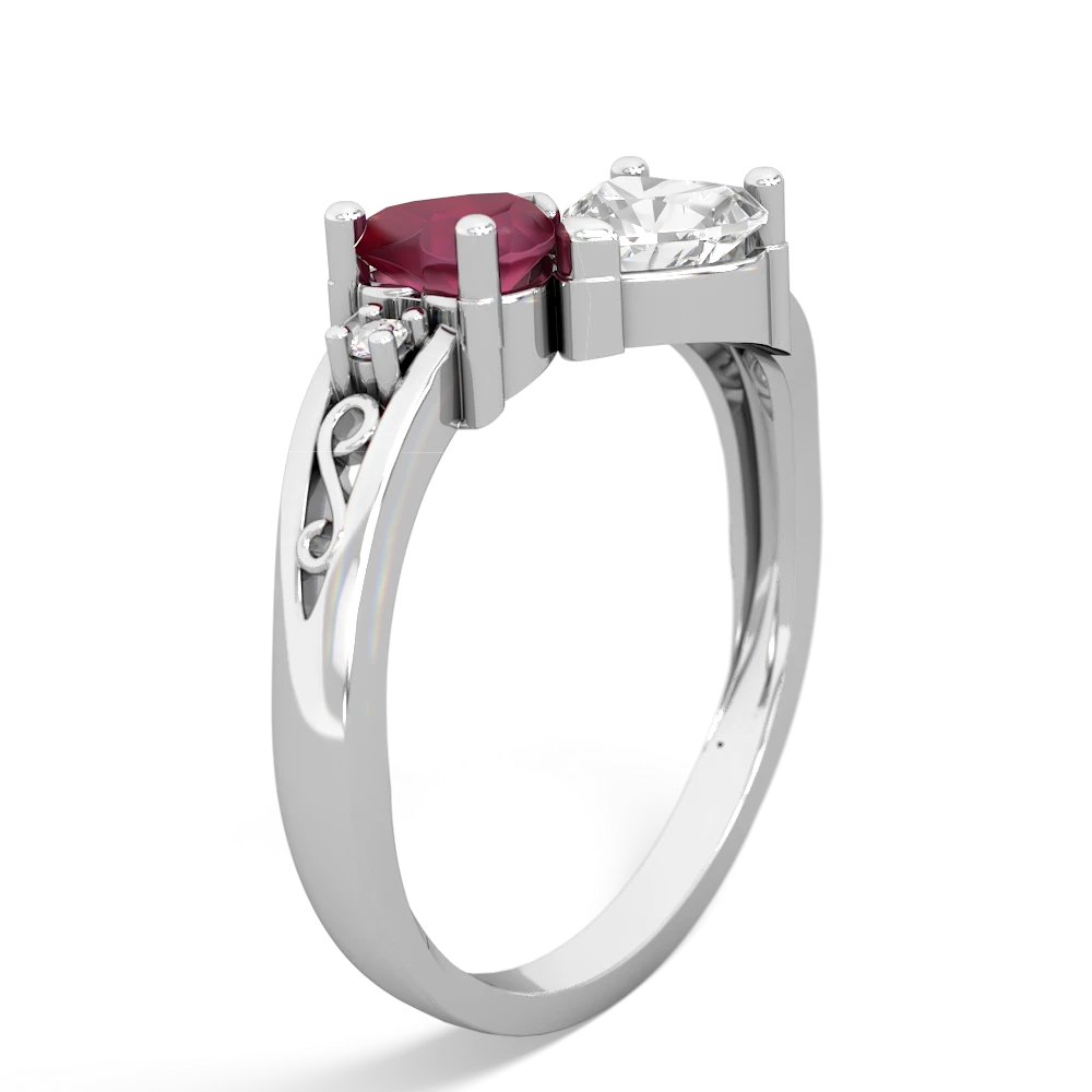 Ruby Snuggling Hearts 14K White Gold ring R2178