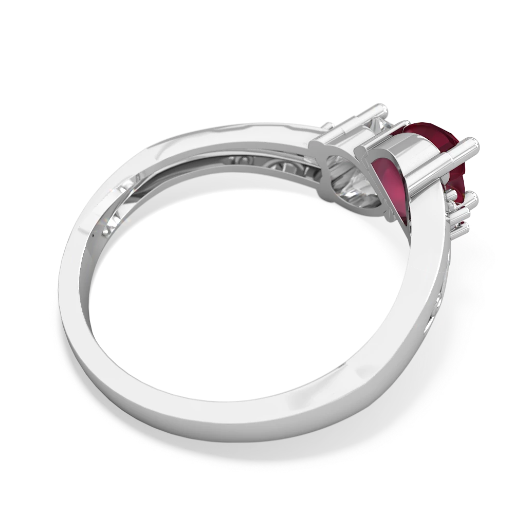 Ruby Snuggling Hearts 14K White Gold ring R2178