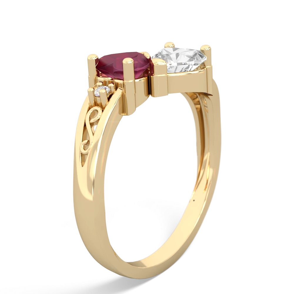 Ruby Snuggling Hearts 14K Yellow Gold ring R2178