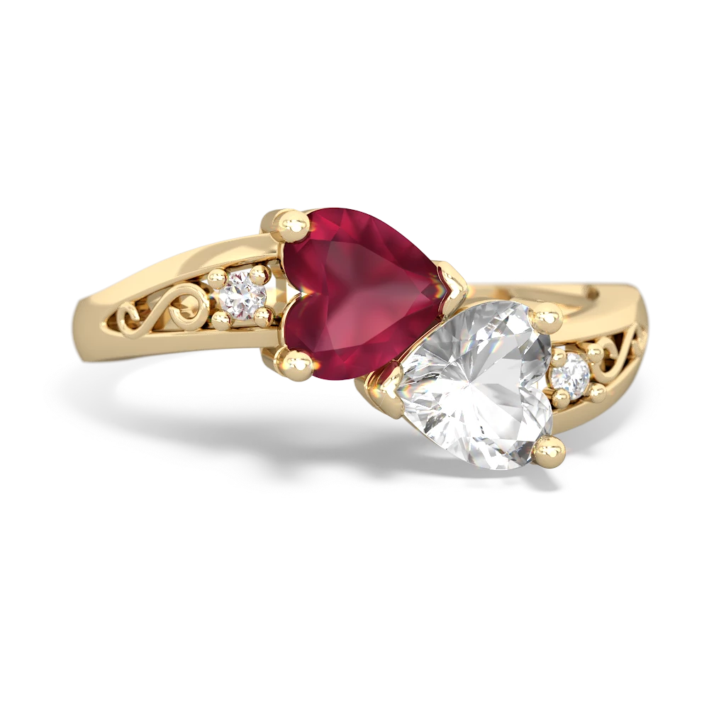 Ruby Snuggling Hearts 14K Yellow Gold ring R2178