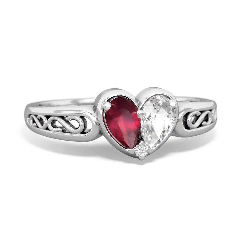 Ruby Filligree 'One Heart' 14K White Gold ring R5070