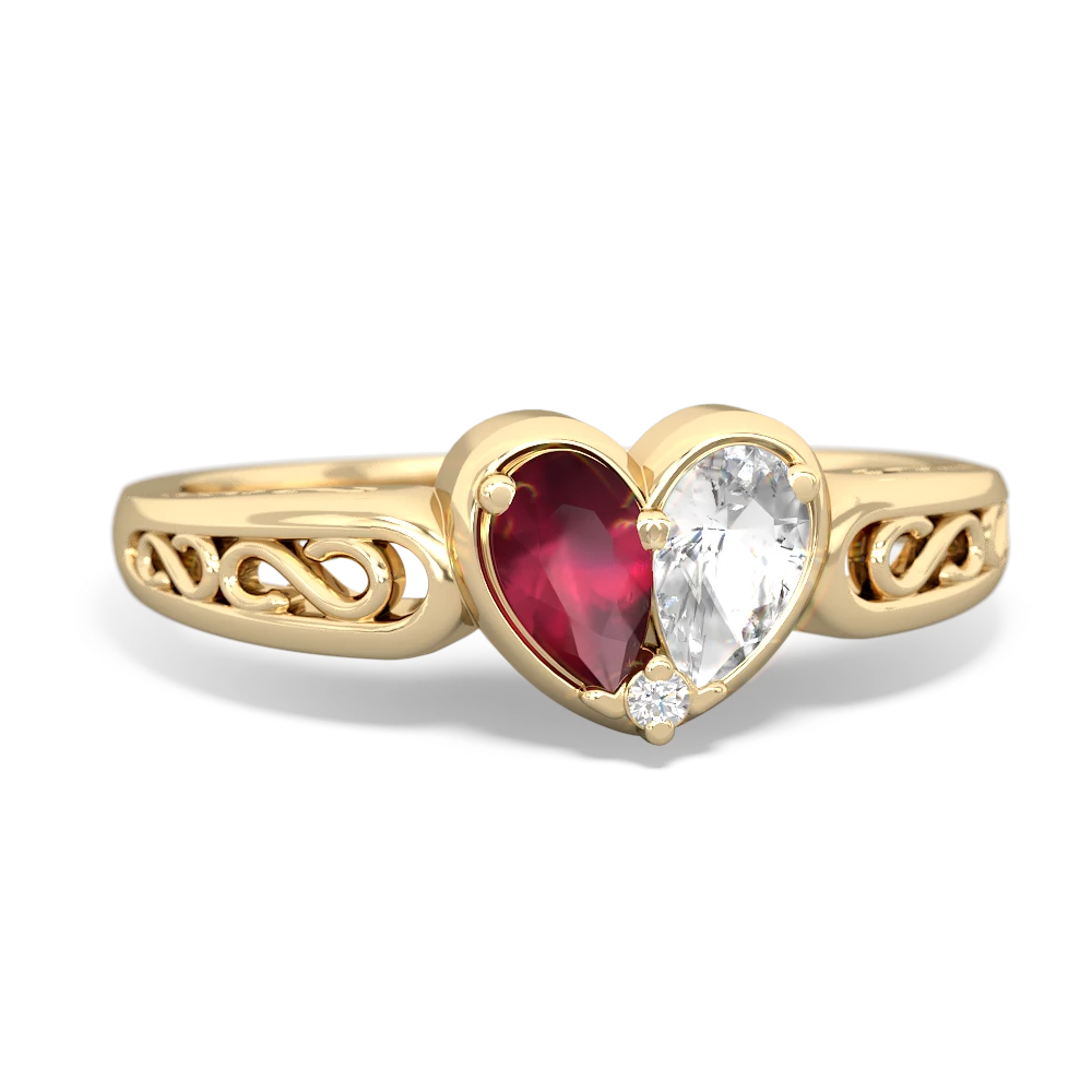 Ruby Filligree 'One Heart' 14K Yellow Gold ring R5070