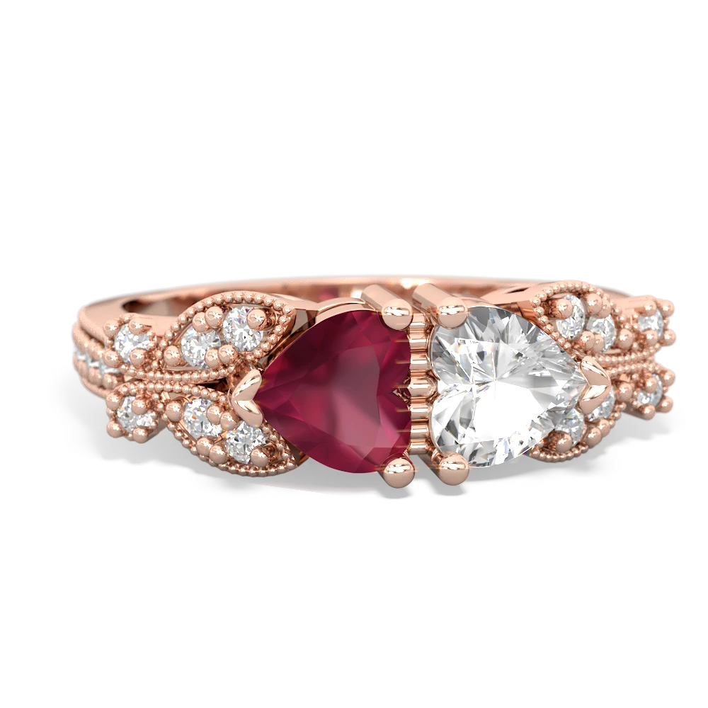 Ruby Diamond Butterflies 14K Rose Gold ring R5601