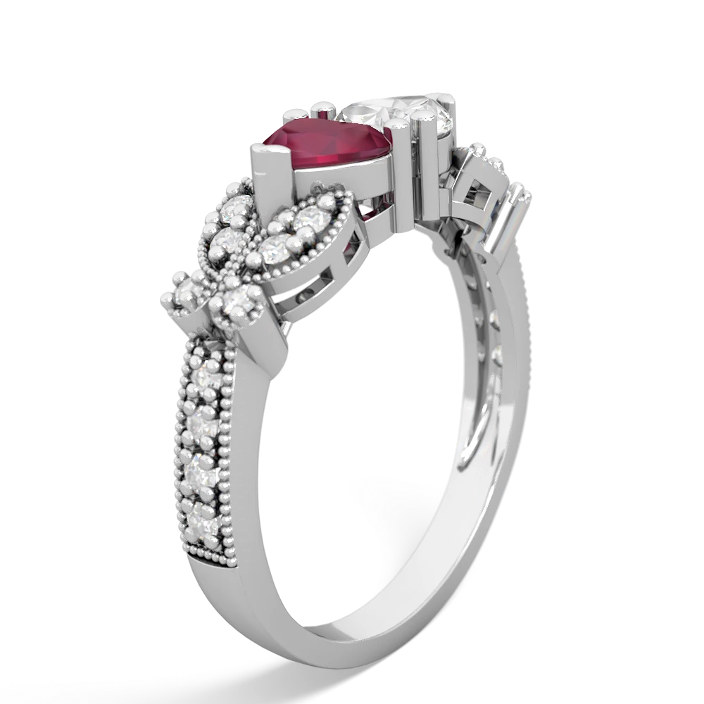 Ruby Diamond Butterflies 14K White Gold ring R5601