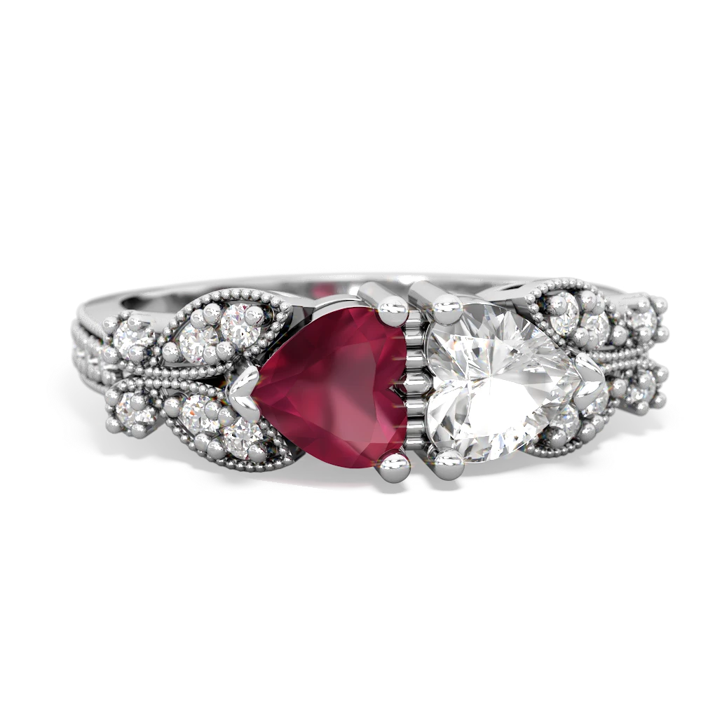 Ruby Diamond Butterflies 14K White Gold ring R5601