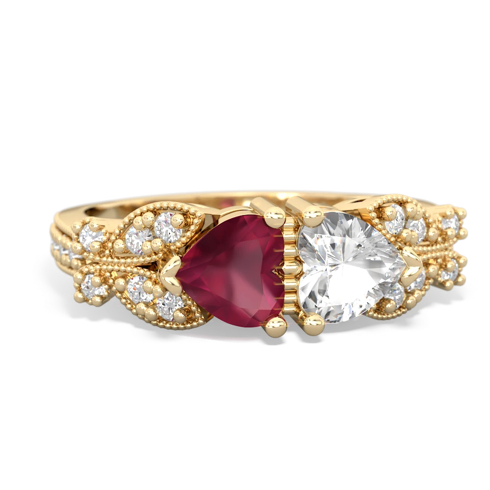 Ruby Diamond Butterflies 14K Yellow Gold ring R5601